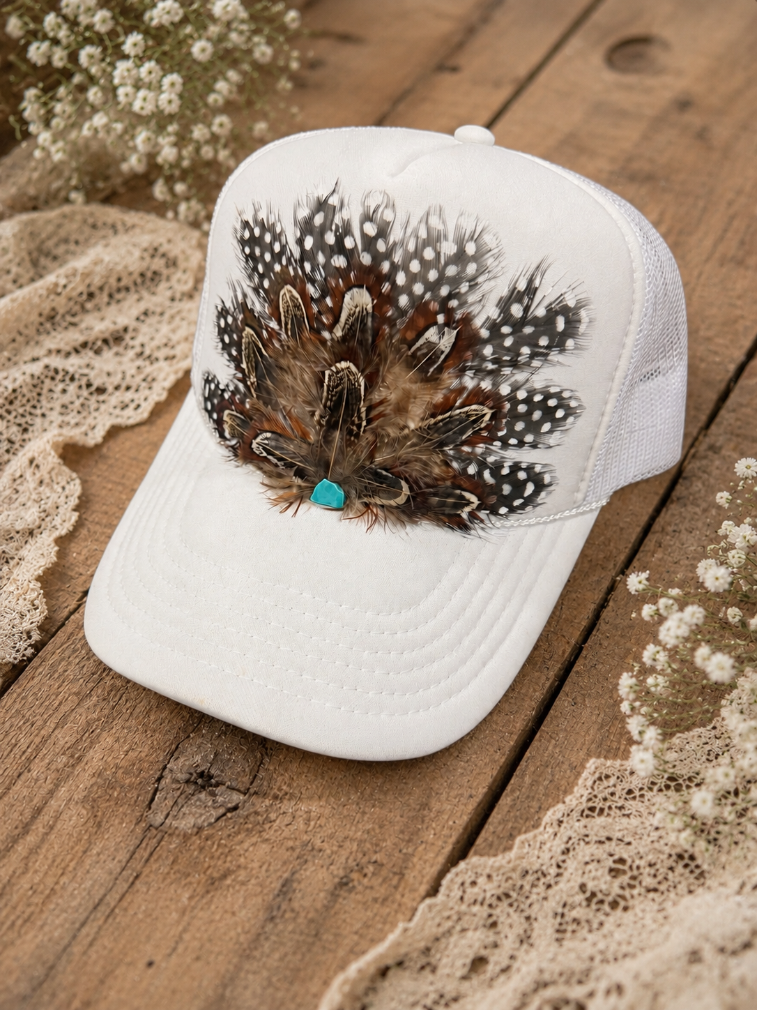 Snow Bird Feather Trucker